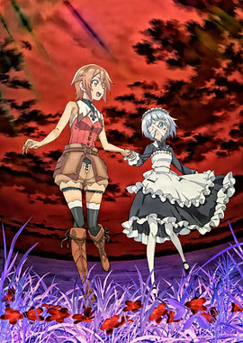 Anime Girls Holding Hands in Field