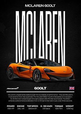 McLaren 600LT Orange Supercar Poster