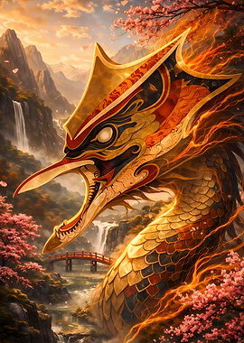 Golden Dragon – Japanese Fantasy Landscape – Abstract Fantasy #143