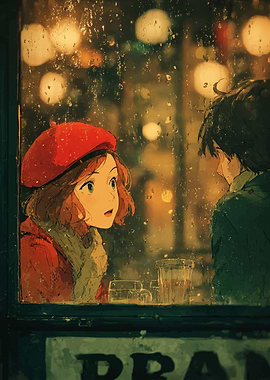 Rainy Day Anime Cafe Scene