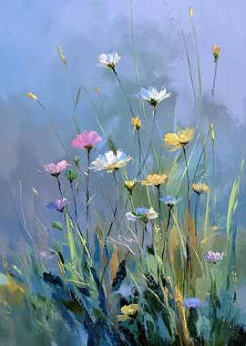 Floral Painting with Colorful Wildflowers