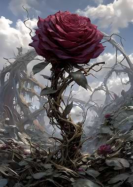 Apocalyptic Rose Art - Dramatic Post-Apocalyptic Botanical with Stormy Sky