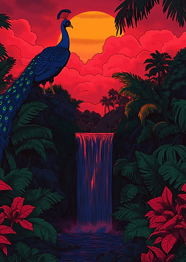 Peacock in Tropical Paradise