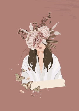 Floral Woman with Butterflies Illustration
