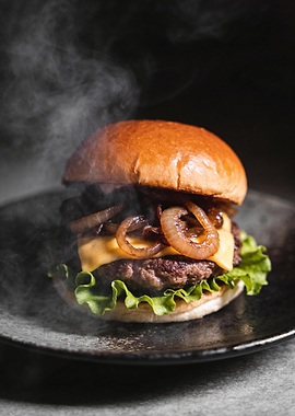 Delicious Steaming Burger on Plate