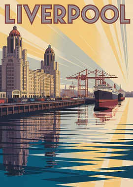 Liverpool Cityscape Vintage Travel Poster