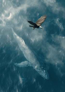 Eagle and Whale Above the Ocean