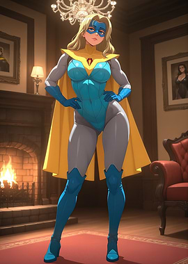 Blonde Superheroine in Elegant Interior
