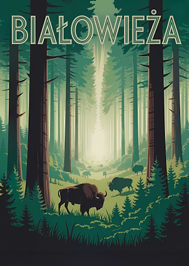 Białowieża Forest Bison Illustration