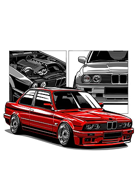 Red BMW E30 Illustration