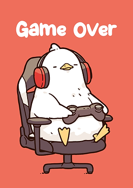 Cartoon Duck Gamer Game Over