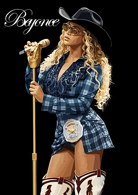Beyonce in Cowboy Attire Illustration