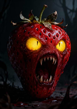 Monster Strawberry with Glowing Eyes