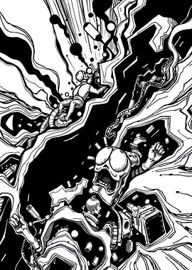 Space Horror Black and White Illustration