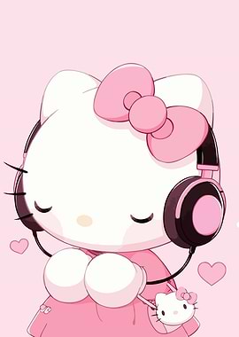 Hello Kitty with Headphones Illustration