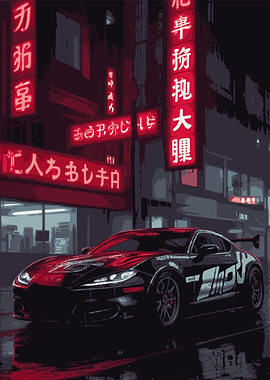 Car in Neon Cityscapes