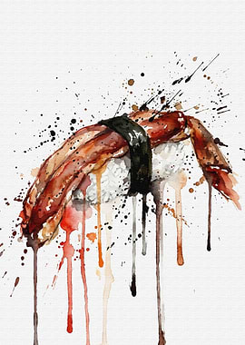 Watercolor Eel Sushi Nigiri Art