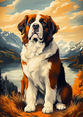 Majestic Saint Bernard in Mountain Landscape