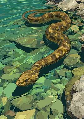 Snake in Clear Water Illustration