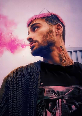 Man with pink hair smoking