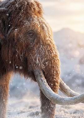 Woolly Mammoth in Snowy Landscape