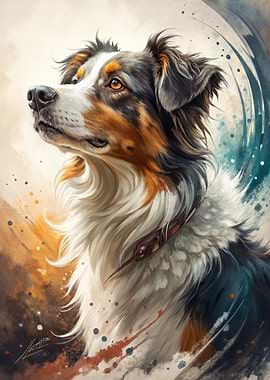 Watercolor Portrait of an Australian Shepherd