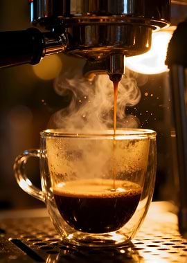 Espresso Pouring into Glass Cup