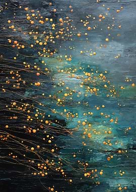 Abstract Painting with Golden Orbs