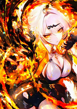 Anime Girl Surrounded by Fire