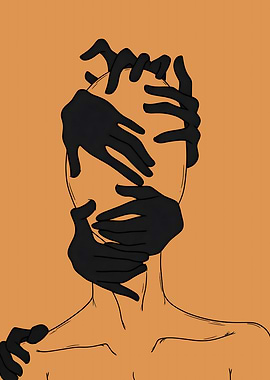 Figure with hands covering face