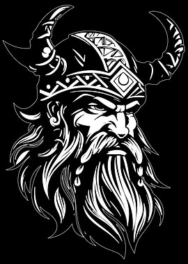 Viking Warrior Portrait Black and White