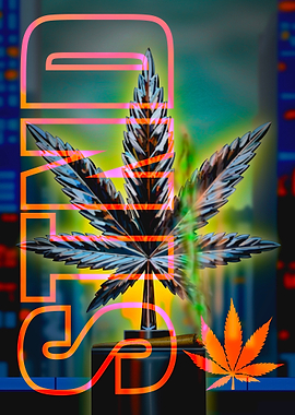 Stylized Marijuana Leaf Art Chrome