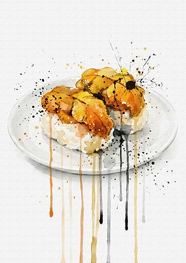 Kue Nigiri Sushi Watercolor Painting