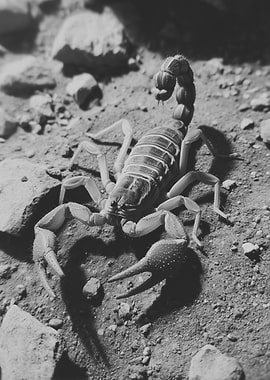 Monochrome Scorpion on Rocky Ground