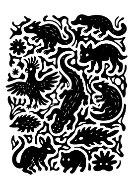Black and White Animal Illustration