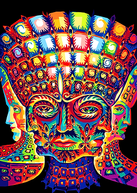 Psychedelic Faces Abstract Art