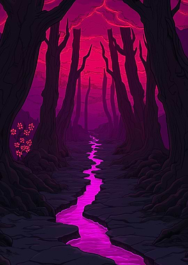 Purple River Through Dark Forest