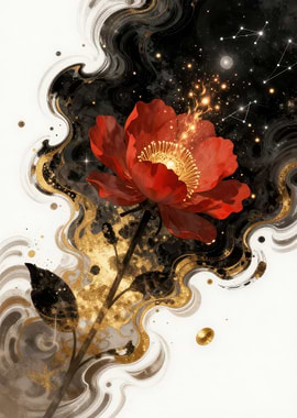 Red Flower with Celestial Background