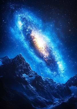 Mountains under a starry galaxy
