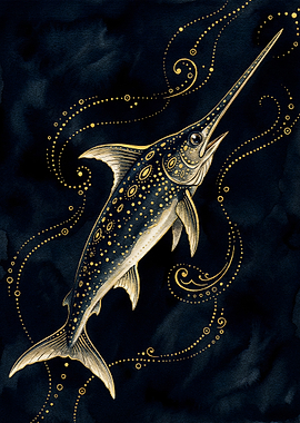 Elegant Swordfish Illustration on Dark Background