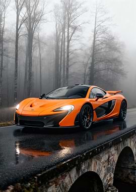 Orange McLaren on a Wet Road