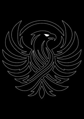 White Eagle Outline on Black Background