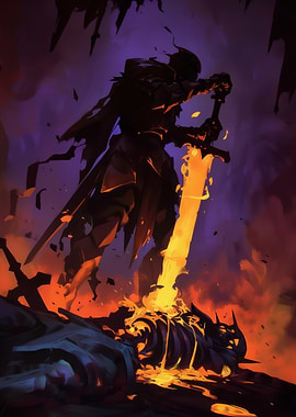 Dark Knight with Flaming Sword