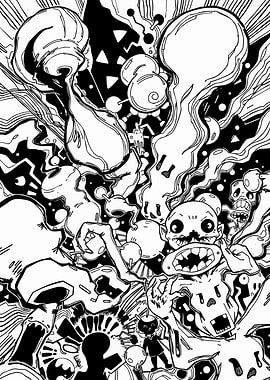 Monochrome Abstract Cartoon Character Composition