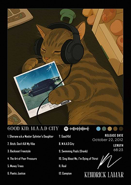 Cat Listening to Kendrick Lamar Album