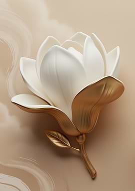 Elegant White and Gold Magnolia Blossom