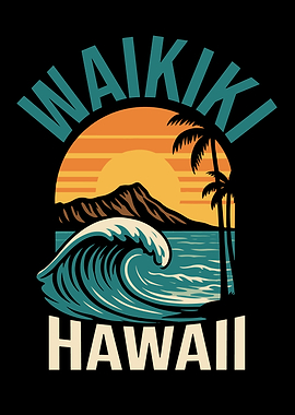Waikiki Hawaii Retro Travel Poster