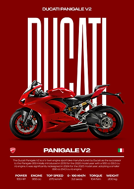 Ducati Panigale V2 Red Motorcycle Poster