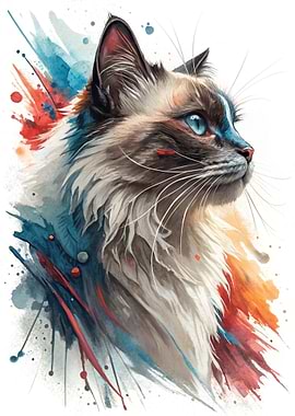 Watercolor Cat Portrait with Blue Eyes