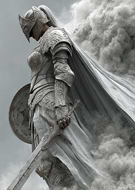 White Knight in Armor with Sword